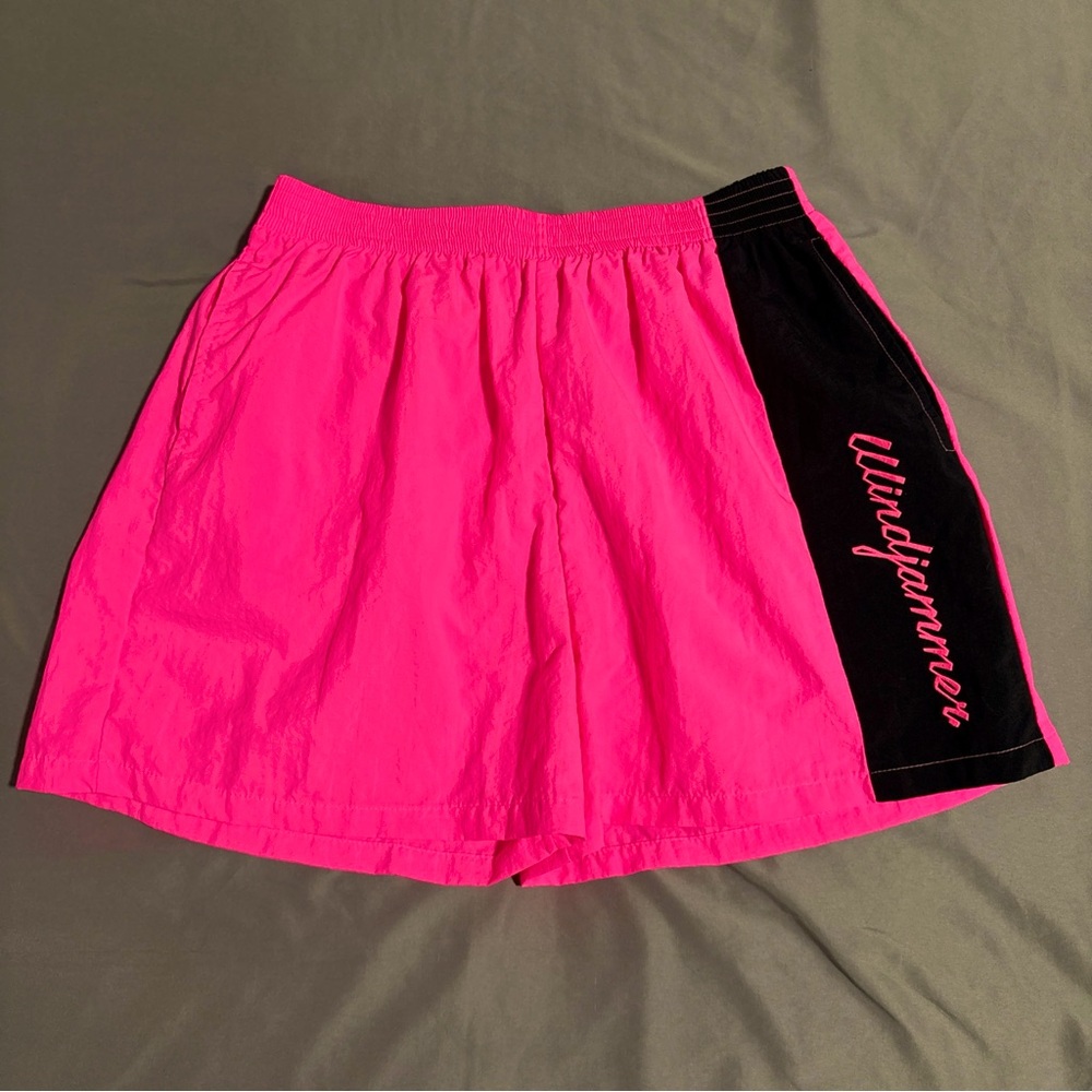 Vtg 80s 90s Shorts Nylon Athletic Surf Neon Pink Windjammer Made in USA UNISEX